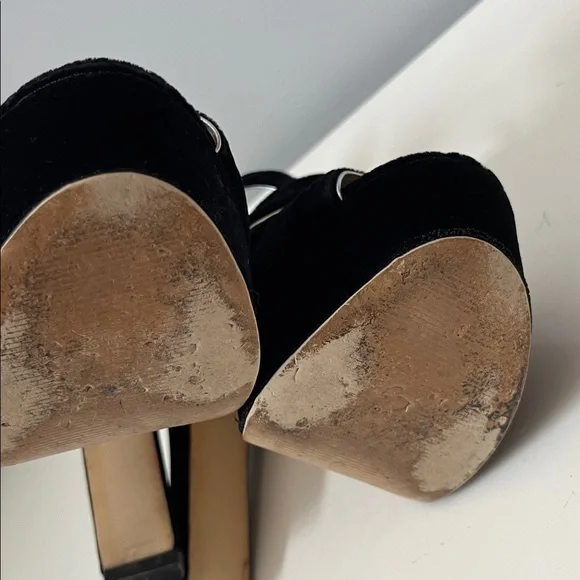 Michael Kors black velvet open toe platform high Heels 7M silver buckle accent - Picture 10 of 13